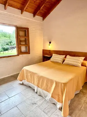 a bedroom with a large bed with a window at La Ribera Aparts in Santa Rosa de Calamuchita