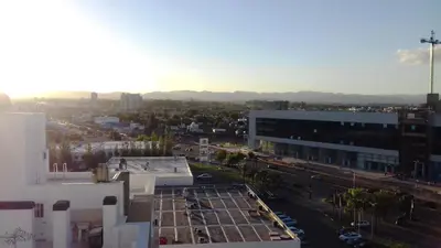 an aerial view of a city with a building at Temporario en Villa Sol in Cordoba