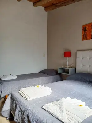 a bedroom with two beds with white towels on them at Posada L'Agustina in Nono