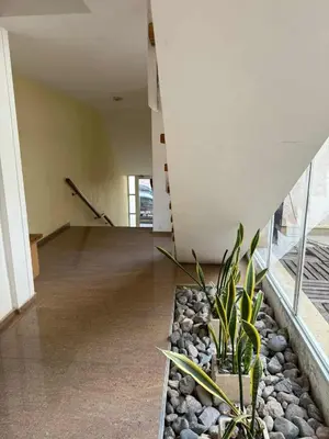 a hallway with a plant in the middle of a building at Dpto Centro de Carlos Paz - Avellana in Villa Carlos Paz