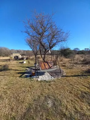 a basketball hoop in a field with a tree at R y C Nuestro Lugar in Villa General Belgrano