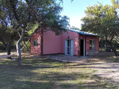 a pink house with a tree in front of it at Arcoiris de Cortaderas in Cortaderas