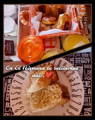 two pictures of a plate of food and a box of donuts at Cabañas El Nirvana Villa Quillinzo in Villa Quillinzo