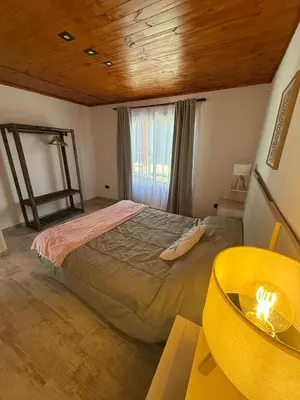 a bedroom with a bed and a window at Los Pinos in Achiras