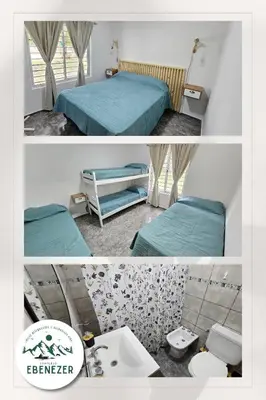 two pictures of a bedroom with a bed and a sink at Complejo Ebenezer in San Ignacio