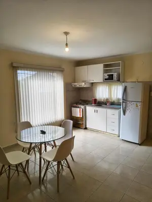 a kitchen with a table and chairs and a refrigerator at Quique1 in Pilar