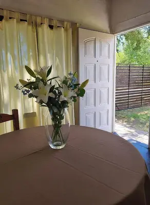 a vase with white flowers sitting on a table at La Armonía Departamentos in Merlo