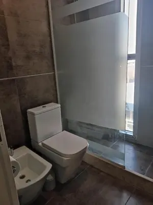 a bathroom with a toilet and a shower and a sink at Comfort and Location in Río Cuarto