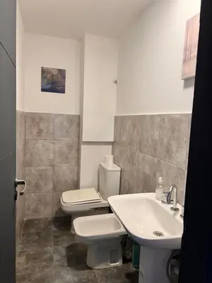 a bathroom with a toilet and a sink at Cerro Plaza departamento in Cordoba