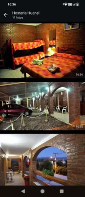 two pictures of a room with a bed and a car at Hostería HuAneL in Villa Cura Brochero