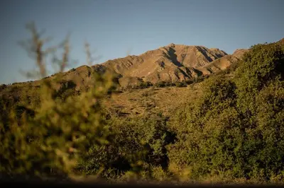 a mountain in the middle of a field with trees at Crepúsculo Serrano in Merlo