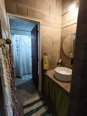 a bathroom with a sink and a shower at El Algarrobo Casa de campo en Cabalango in Cavalango