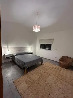a bedroom with a bed and a window and a rug at Disfruta casa de bosque a metros de AV San martin y minutos del lago in Villa Carlos Paz