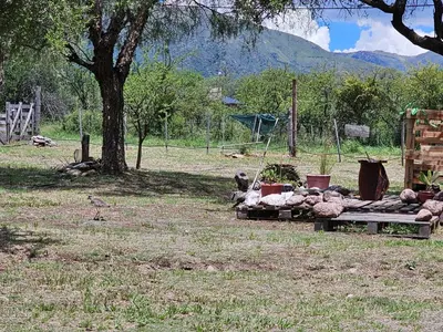 a pile of rocks sitting on a bench in a field at Cabañas Lumel in Carpintería