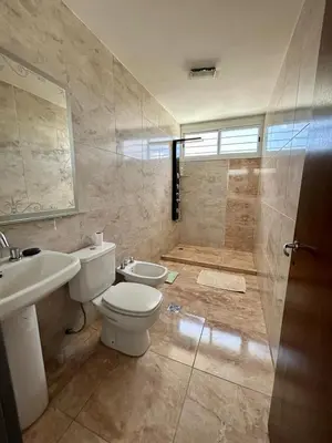 a bathroom with a toilet and a sink and a shower at Casita verde in Villa Santa Cruz del Lago