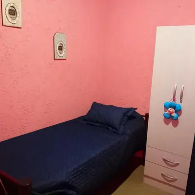 a bedroom with a bed and a pink wall at Brisas de las Sierras in Tanti