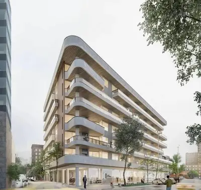 a rendering of a building with a curved facade at Depto con hermosas vistas, centro con solarium y seguridad in Cordoba