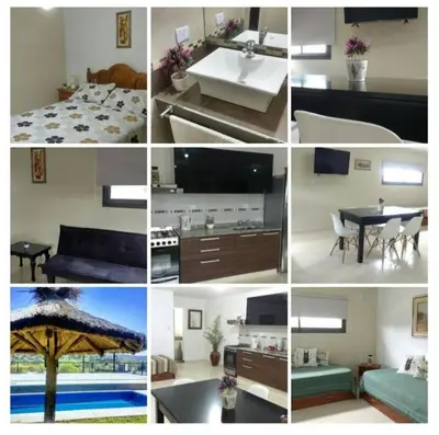 a collage of photos of a kitchen and living room at casa lomas in San Antonio de Arredondo