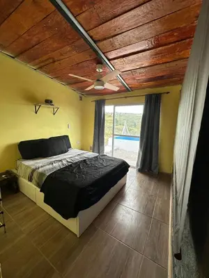a bedroom with a bed with a wooden ceiling at Ecolodge in Potrero de Garay