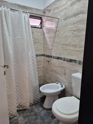 a bathroom with a toilet and a sink and a shower at Temporario Carlos Paz in Villa Carlos Paz