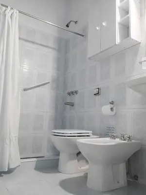 a white bathroom with a toilet and a sink at ANELE, duplex equipado in Villa Carlos Paz