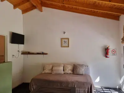 a bedroom with a bed in a white wall at Casitas Santa Elena in Trapiche