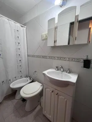 a bathroom with a toilet and a sink and a mirror at Depto mini penthouse in Cordoba