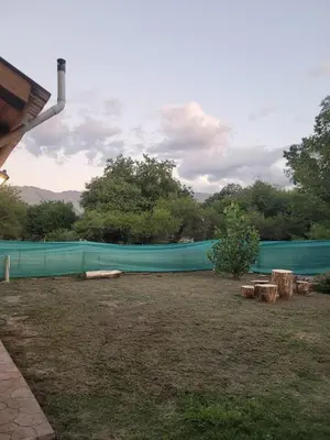 a blue fence in a yard with trees at Alma de Algarrobo in San Javier