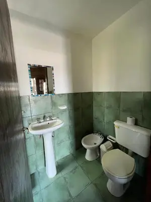 a bathroom with a sink and a toilet and a mirror at Los Cardones de Mayu in San Antonio de Arredondo