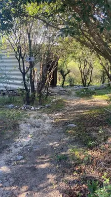 a dirt road with trees in front of a building at Eco Refugio de Montaña en San Javier, Traslasierra in San Javier