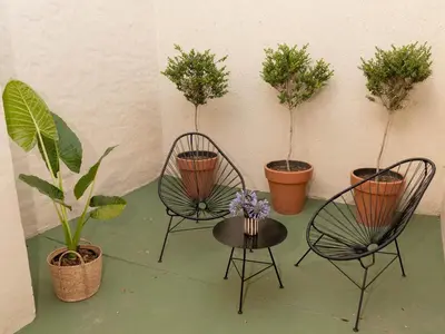 a group of chairs and potted plants on a wall at Depto 1 in Villa Carlos Paz