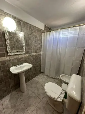 a bathroom with a toilet and a sink and a shower at La Casa de Aromas del Valle in Santa Rosa de Calamuchita