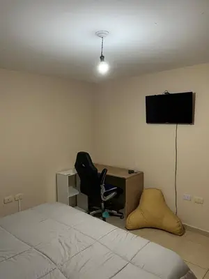 a bedroom with a bed and a desk and a chair at Confortable departamento en el centro de la ciudad in Cordoba