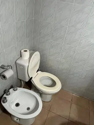 a bathroom with a toilet and a sink at Departamento de las sierras in Embalse