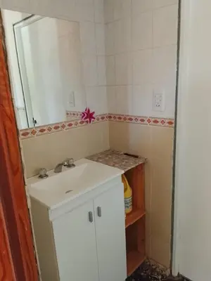 a bathroom with a white sink and a mirror at Majo in San Francisco del Monte de Oro
