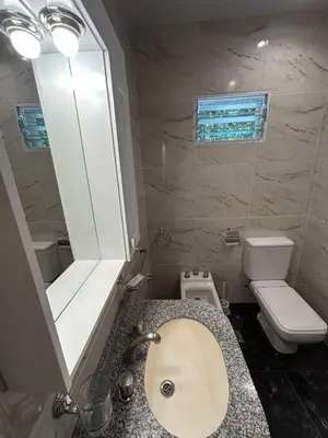 a bathroom with a sink and a toilet and a mirror at El Atardecer in Trapiche