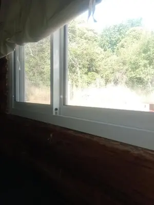 a window in a room with a view of trees at Posta Nativa in Santa Rosa de Calamuchita