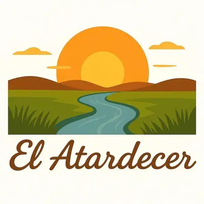 a vector illustration of a landscape with a river in the sunset at El Atardecer in Trapiche