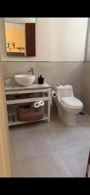 a bathroom with a white toilet and a sink at Departamento monoambiente in Villa Carlos Paz