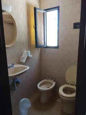 a bathroom with a sink and a toilet and a window at Casita in Cordoba