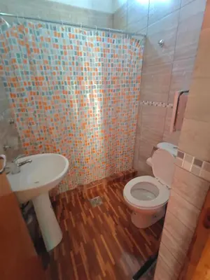 a bathroom with a toilet and a sink at Alojamientos La Clarita in Arroyo de Los Patos