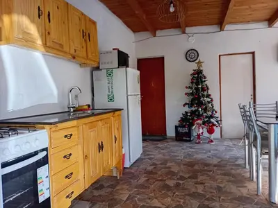 a kitchen with a christmas tree in the corner at La grina in Bialet Massé