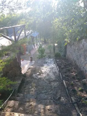 a view of a yard with a stone wall at Espacio de relax in Trapiche