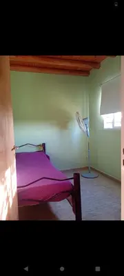 a bedroom with a purple bed and a lamp at Crespito in San Lorenzo