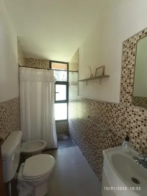 a bathroom with a toilet and a sink at Cabañas Viena II cerquita de Villa General Belgrano in Villa Ciudad Parque