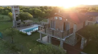 an aerial view of a house with a swimming pool at Casa Isolina in Arroyo de Los Patos