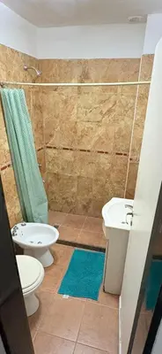 a bathroom with a toilet and a sink and a shower at Ailinlduran in Villa Carlos Paz