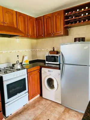 a kitchen with a refrigerator and a washing machine at Altos de ensueños in Alpa Corral