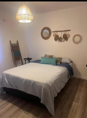 a bedroom with a large bed and a mirror at Vive Carlos Paz in Villa Carlos Paz