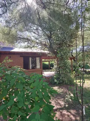 a log cabin with a tree in front of it at soy ahora in San Javier